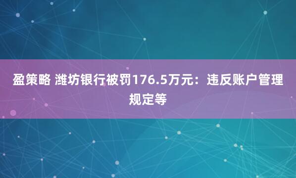 盈策略 潍坊银行被罚176.5万元:违反账户管理规定等